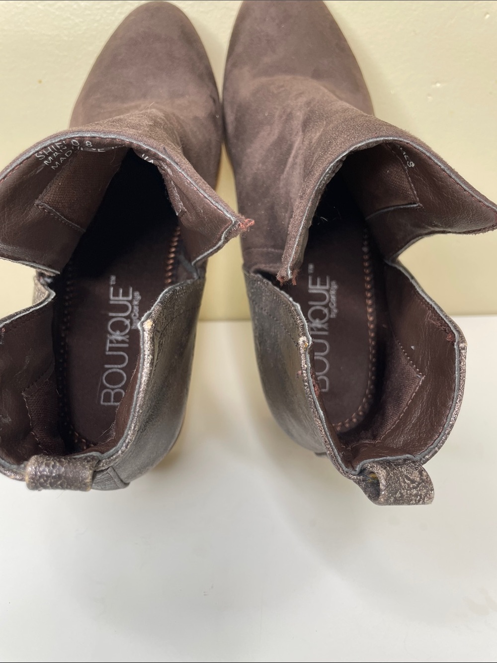 BOUTIQUE by Corkys Brown Faux Suede SHEILD Rustic Glam Block Heel Bootie 8 - Picture 7 of 13